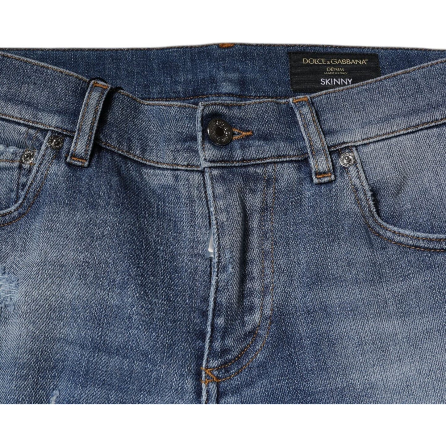 Dolce & Gabbana Blue Tattered Cotton Stretch Skinny Denim Jeans PAN75821-46