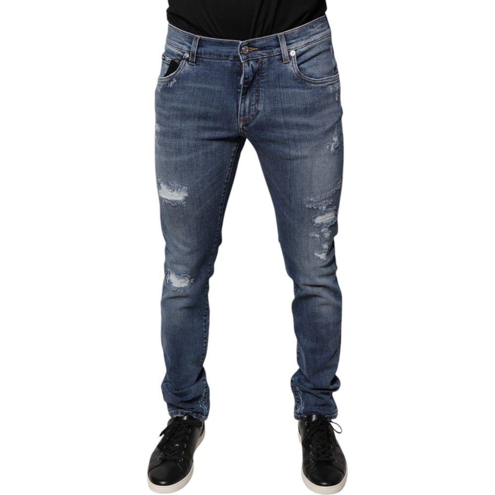 Dolce & Gabbana Blue Tattered Cotton Stretch Skinny Denim Jeans PAN75823-48