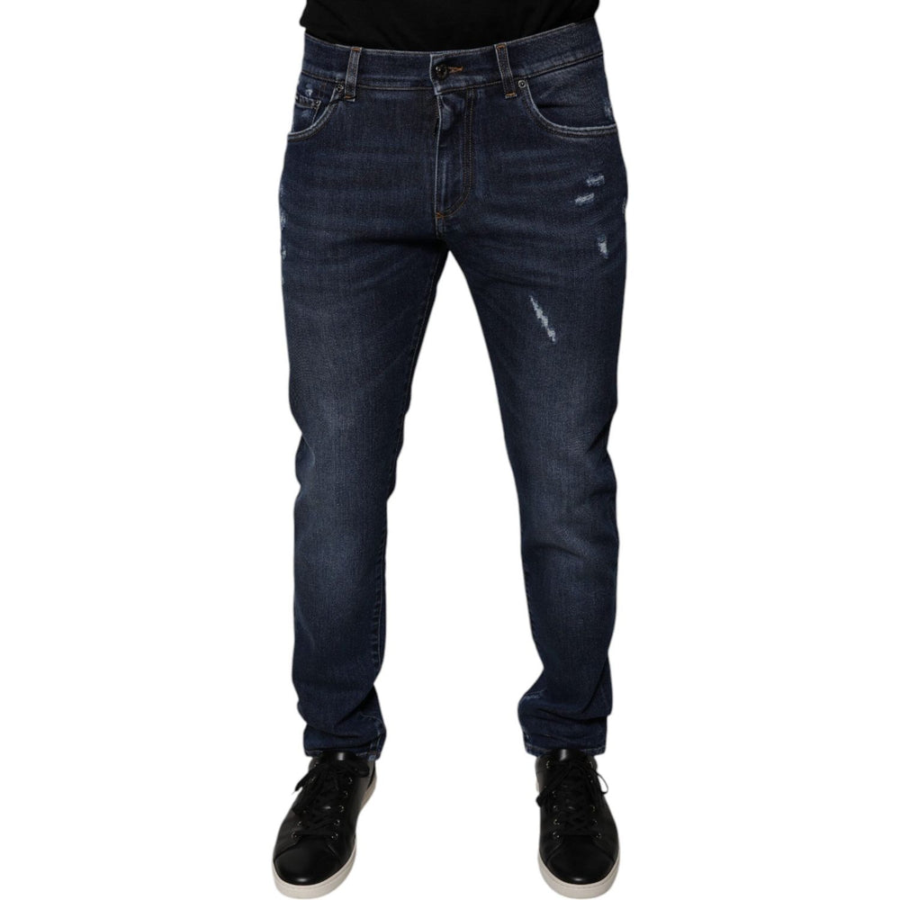 Dolce & Gabbana Dark Blue Cotton Logo Skinny Denim Jeans PAN75863-48