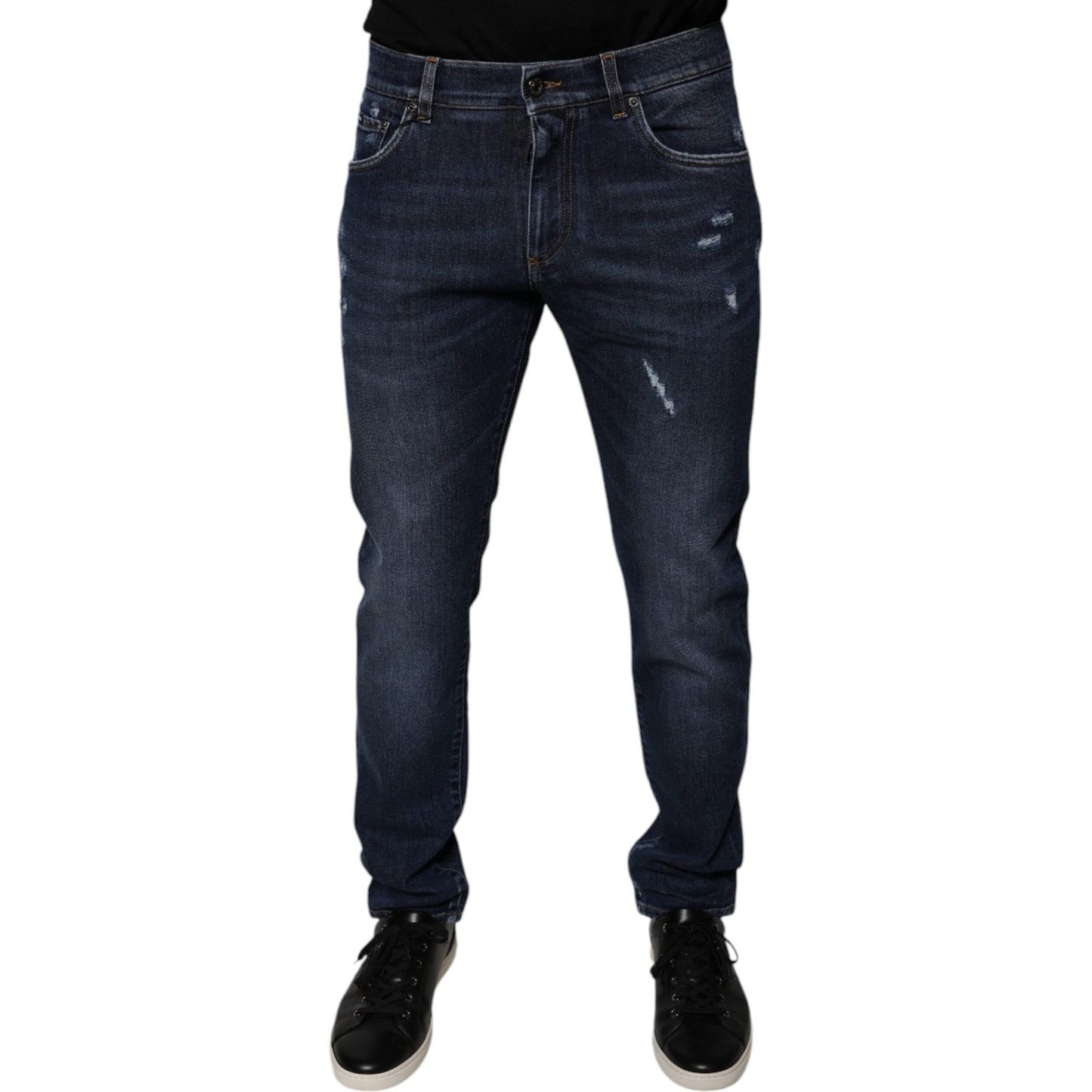 Dolce & Gabbana Dark Blue Cotton Logo Skinny Denim Jeans PAN75863-48