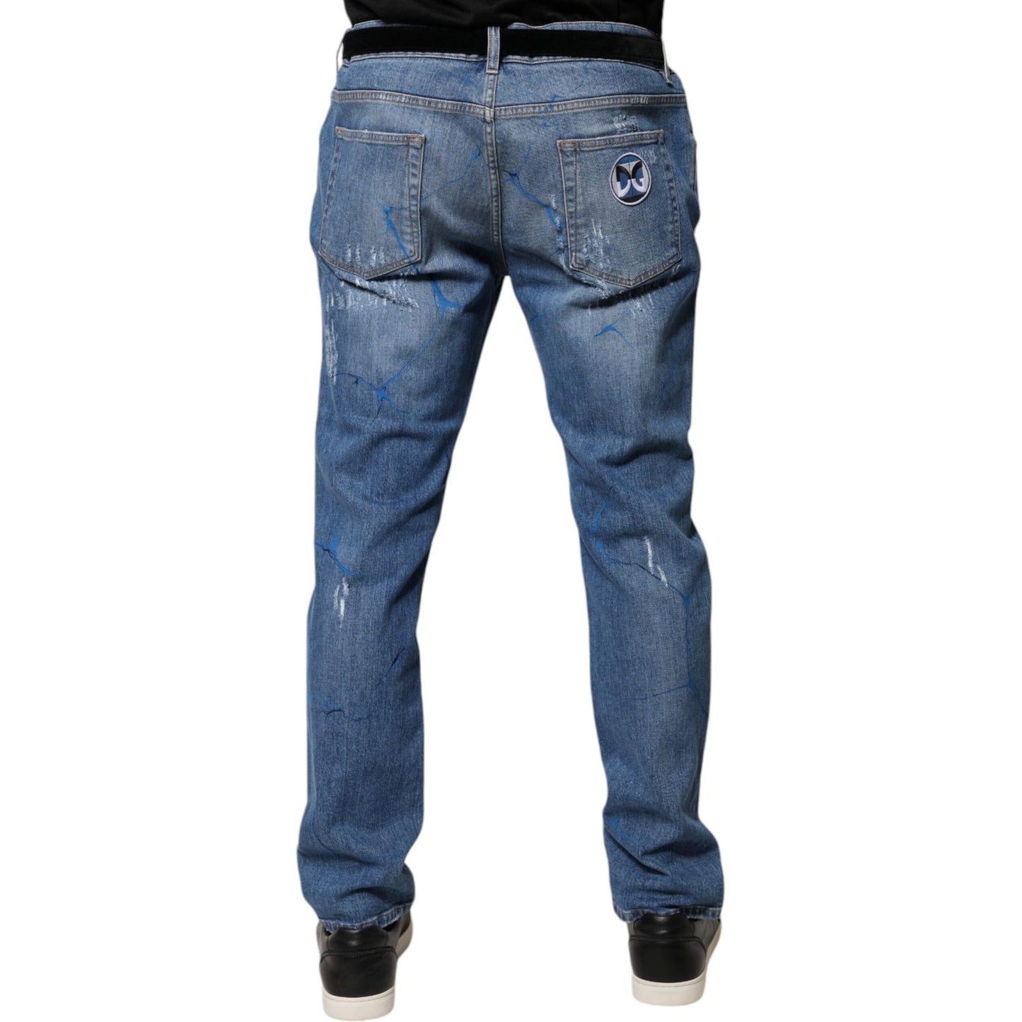 Dolce & Gabbana Blue Cotton Stretch Tattered Skinny Denim Jeans PAN75923-44
