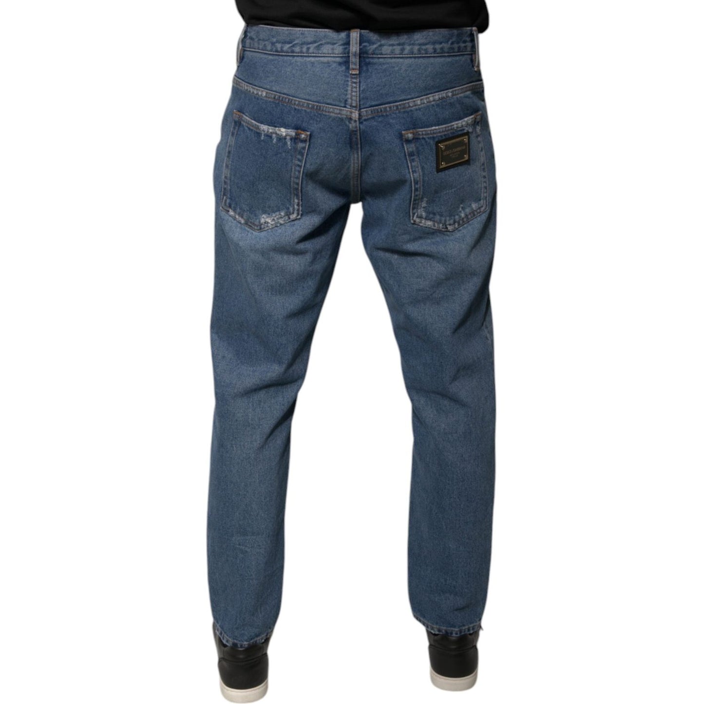 Dolce & Gabbana Blue Cotton Logo Men Loose Denim Jeans PAN75938-48