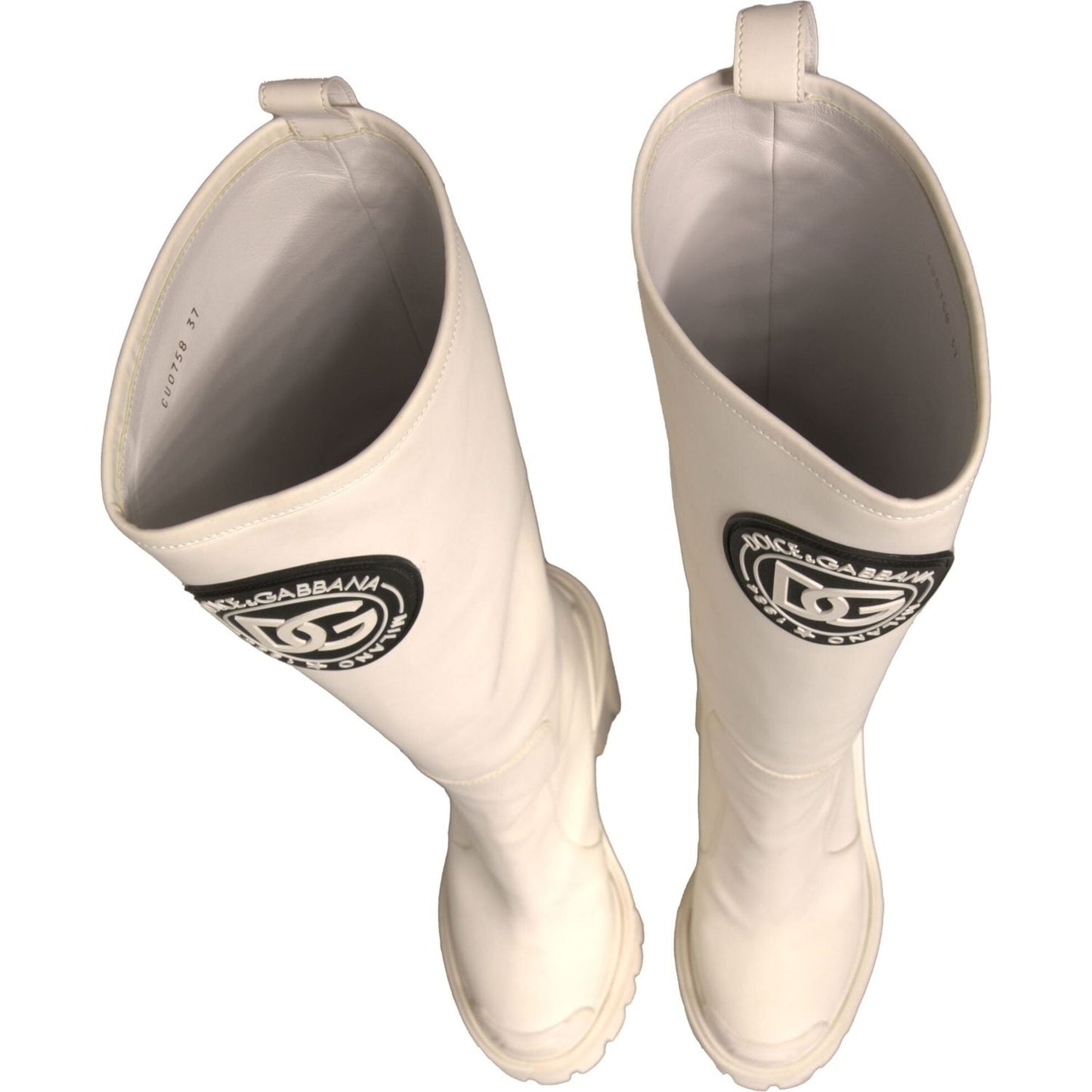 Dolce & Gabbana White DG Logo Hi Trekking Plateau Biker Boots Shoes LA12302-37