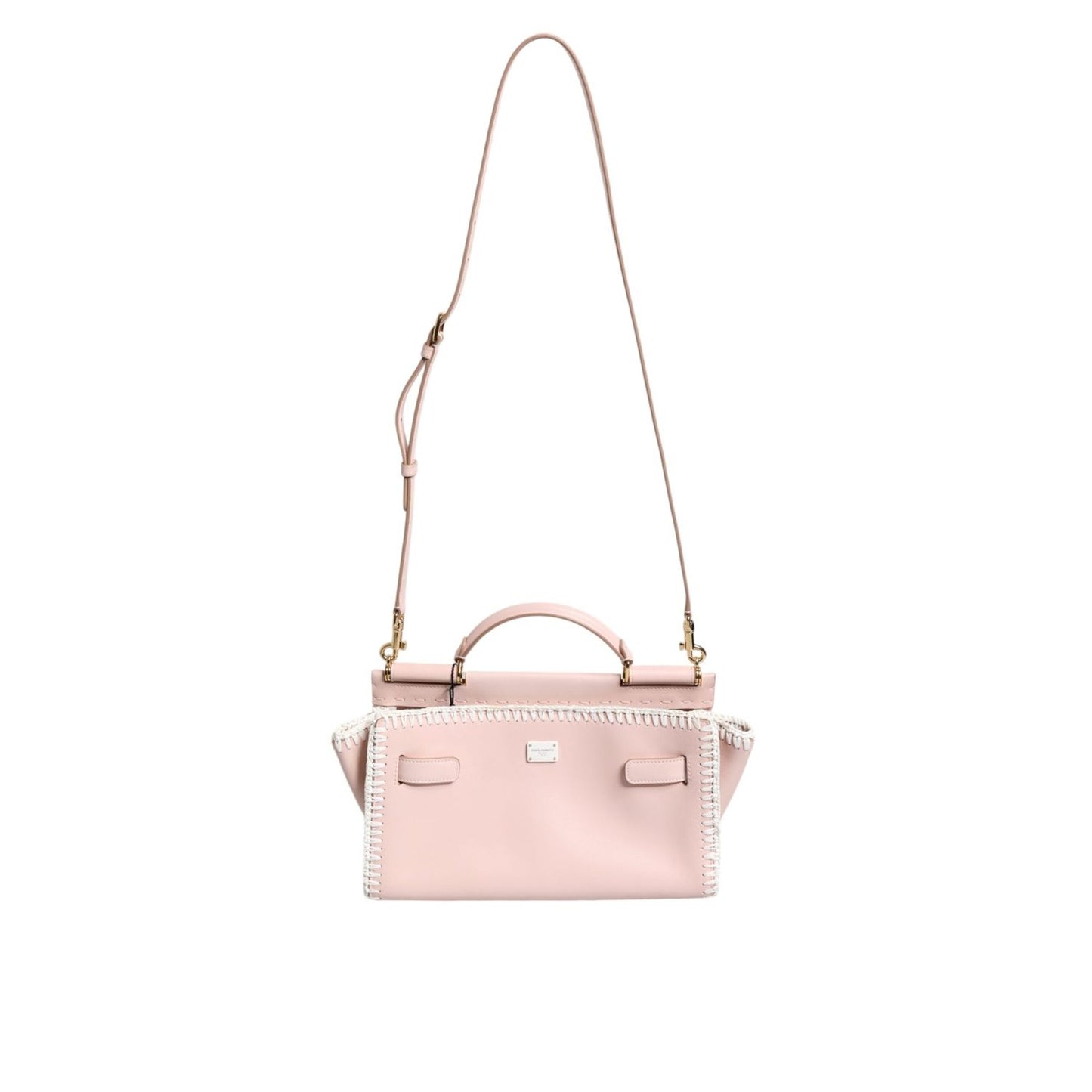 Dolce & Gabbana Light Pink Logo Plaque Soft Leather Strap Crossbody Bag BAG4009