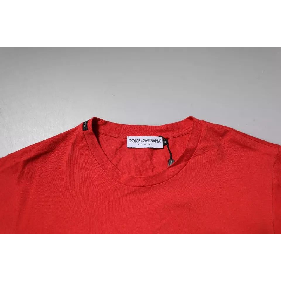 Dolce & Gabbana Red DG Logo Patch Cotton Crew Neck T-shirt TSH90066-46