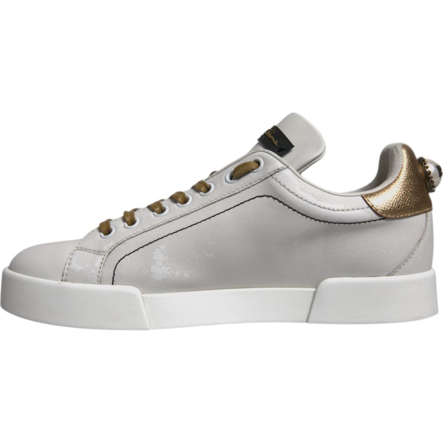 Dolce & Gabbana White Gold Leather Low Top Sneakers Shoes LA12423-37.5