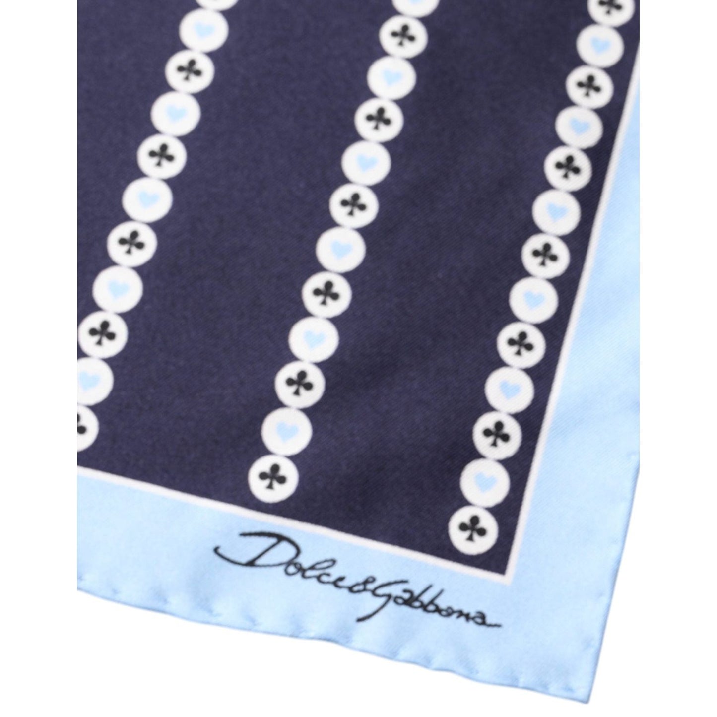 Dolce & Gabbana Blue Heart Spade Silk Handkerchief Scarf MS7276