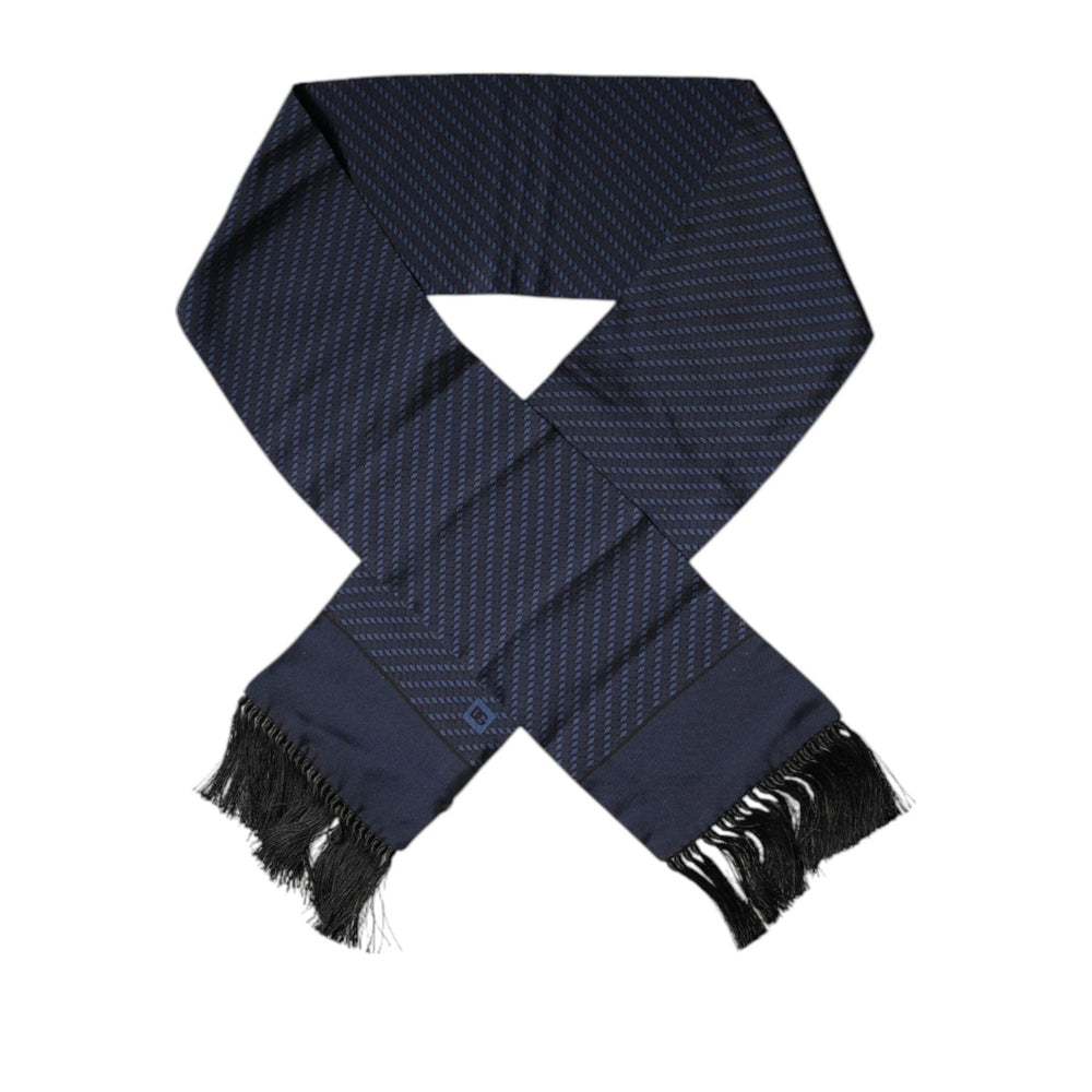 Dolce & Gabbana Dark Blue Fantasy Fringes Neck Wrap Scarf MS7423