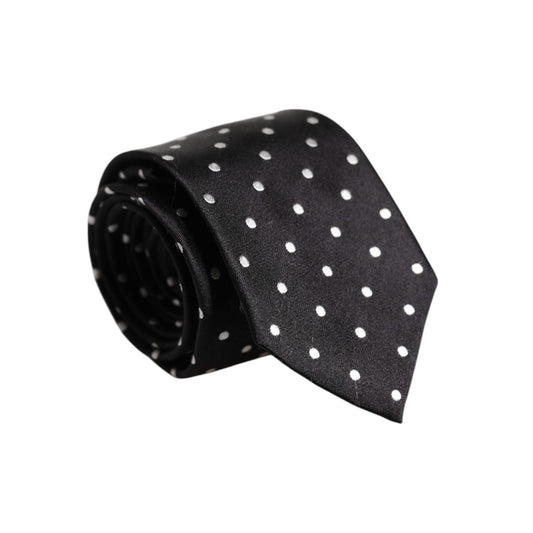 Dolce & Gabbana Black Polka Dots Silk Adjustable Necktie Tie