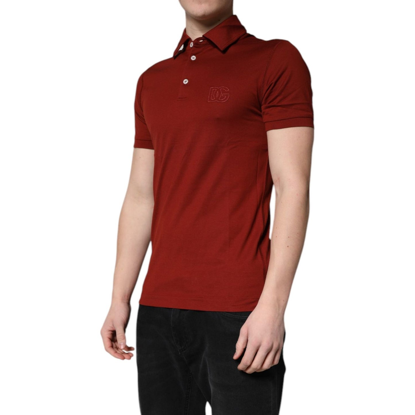 Dolce & Gabbana Red Cotton DG Logo Collared Men Polo T-shirt TSH90013-44