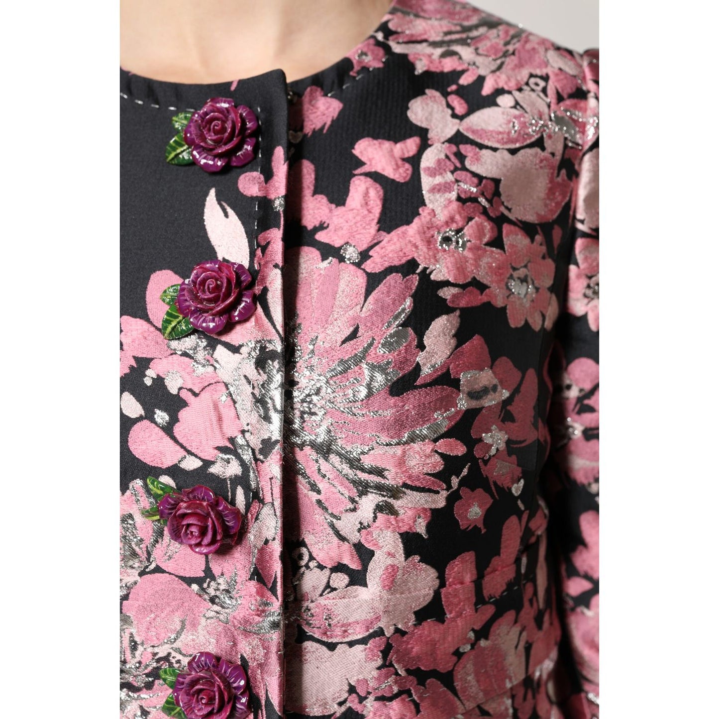 Dolce & Gabbana Pink Black Floral Brocade Trenchcoat Jacket JKT41386-38