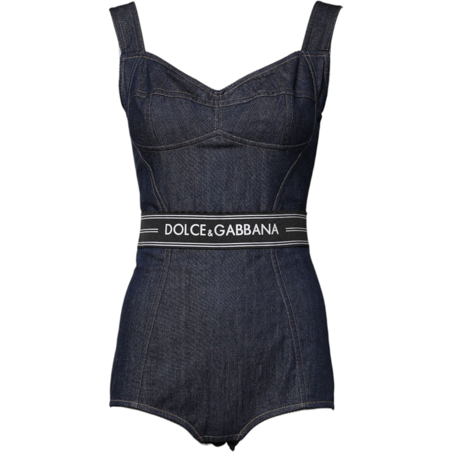 Dolce & Gabbana Blue Cotton Stretch Sleeveless Bodycon Denim Bodysuit TSH84848-40