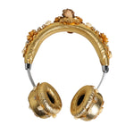 Dolce & Gabbana Gold Leather Floral Crystal Angel Headset Headphones SMY10456
