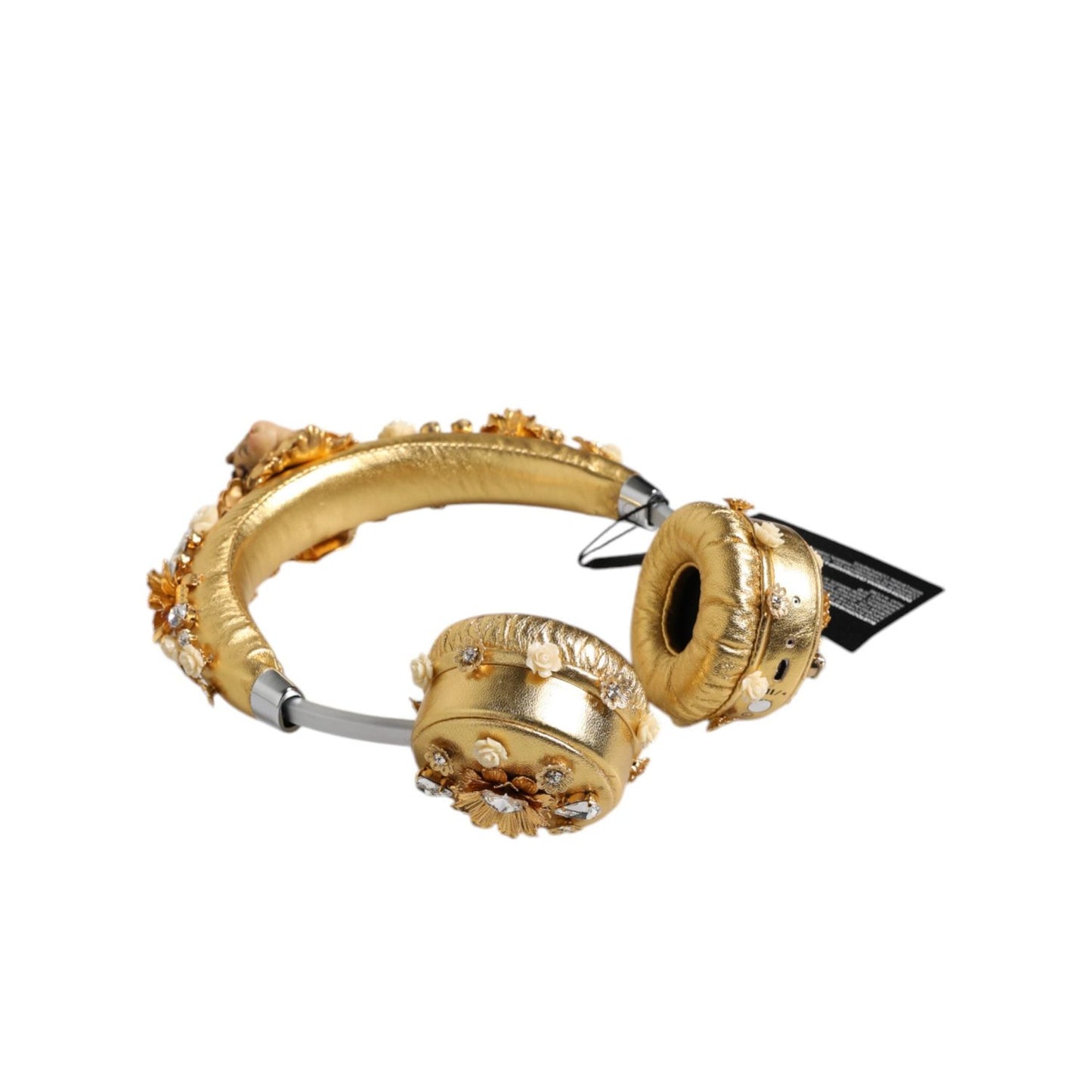 Dolce & Gabbana Gold Leather Floral Crystal Angel Headset Headphones SMY10456