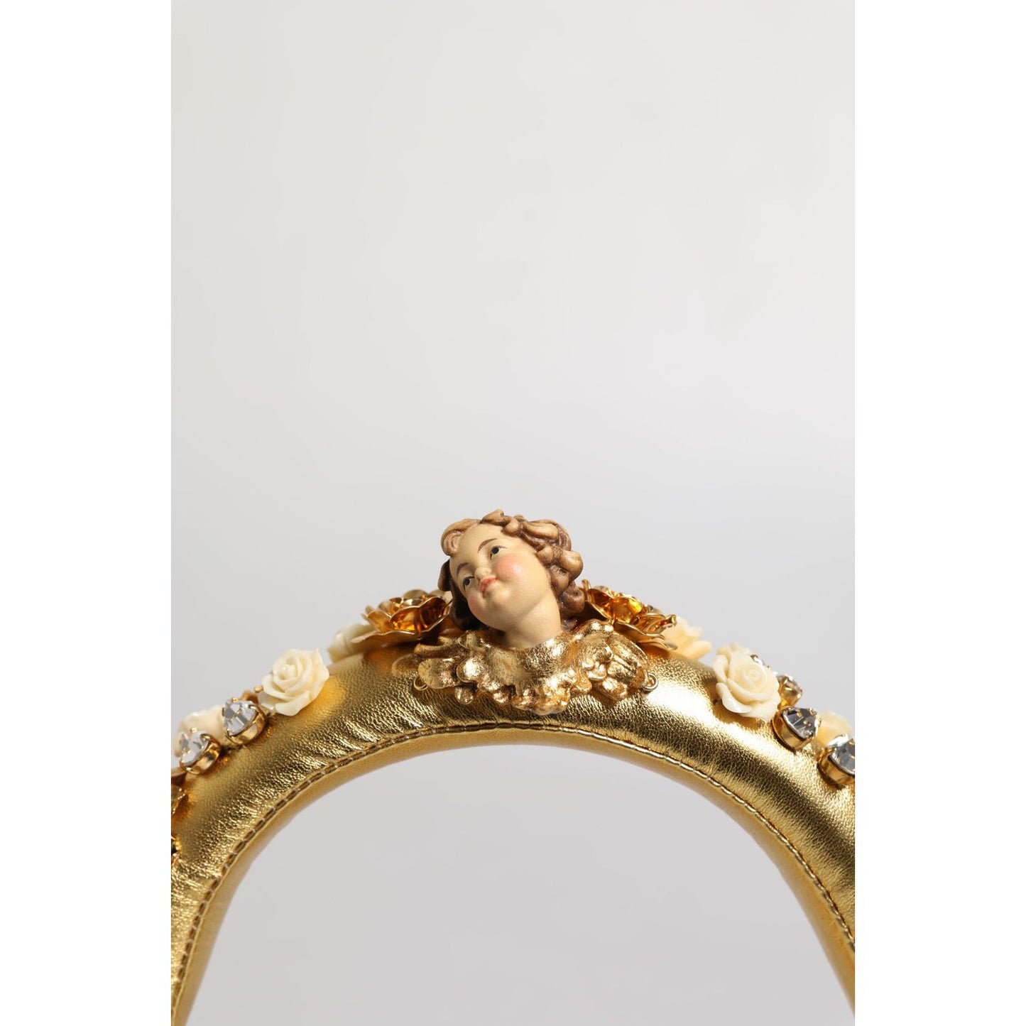 Dolce & Gabbana Gold Leather Floral Crystal Angel Headset Headphones SMY10456