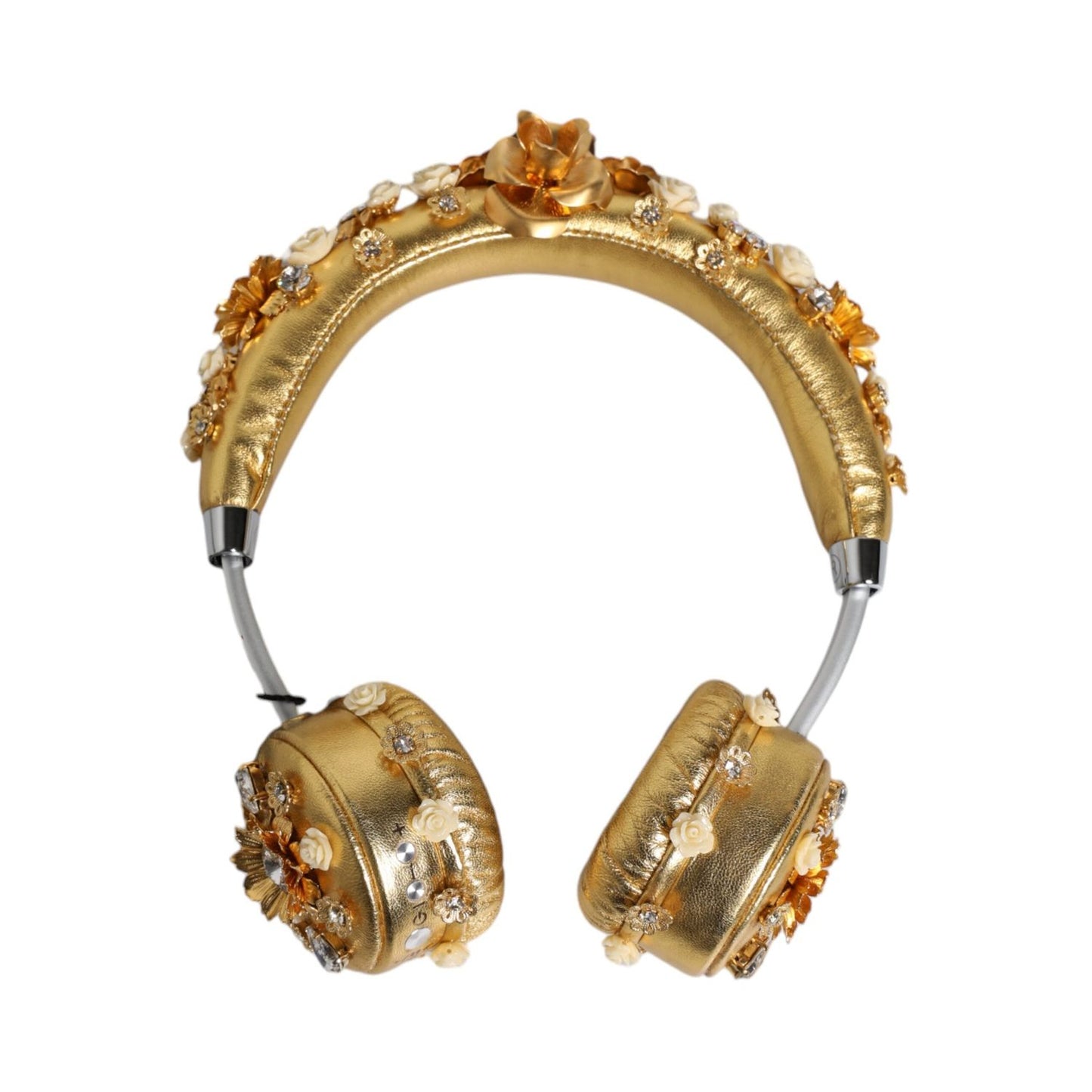 Dolce & Gabbana Gold Leather Floral Crystal Angel Headset Headphones SMY10456