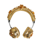 Dolce & Gabbana Gold Leather Floral Crystal Angel Headset Headphones SMY10456