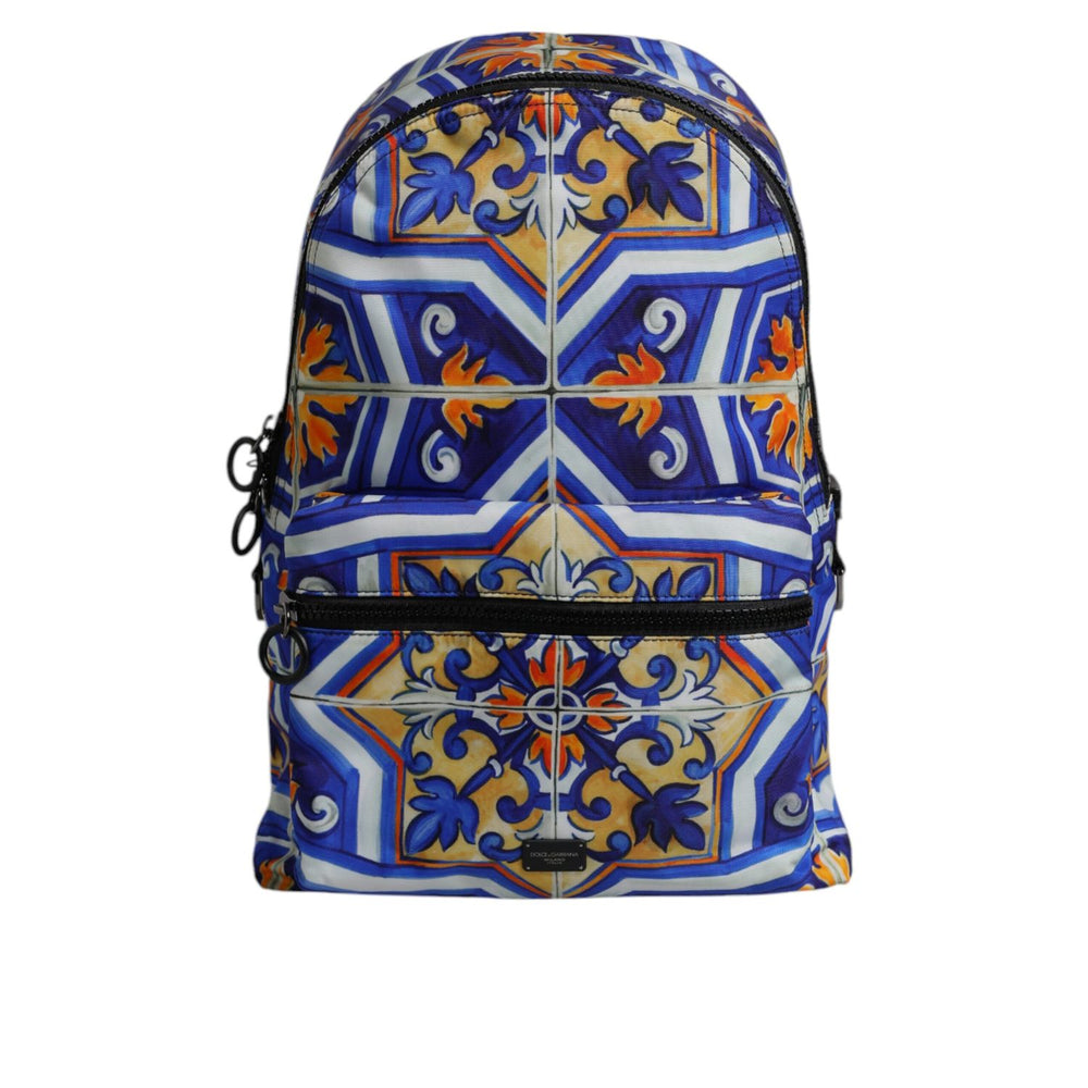 Dolce & Gabbana Multicolor Majolica Print Nylon Travel Backpack Bag