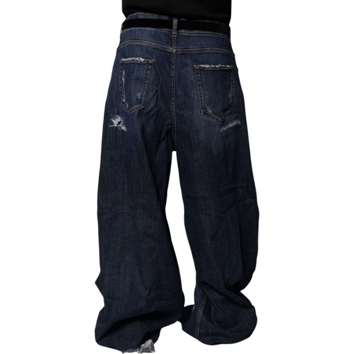 Dolce & Gabbana Dark Blue Tattered Wide Leg Men Denim Jeans PAN75179-50