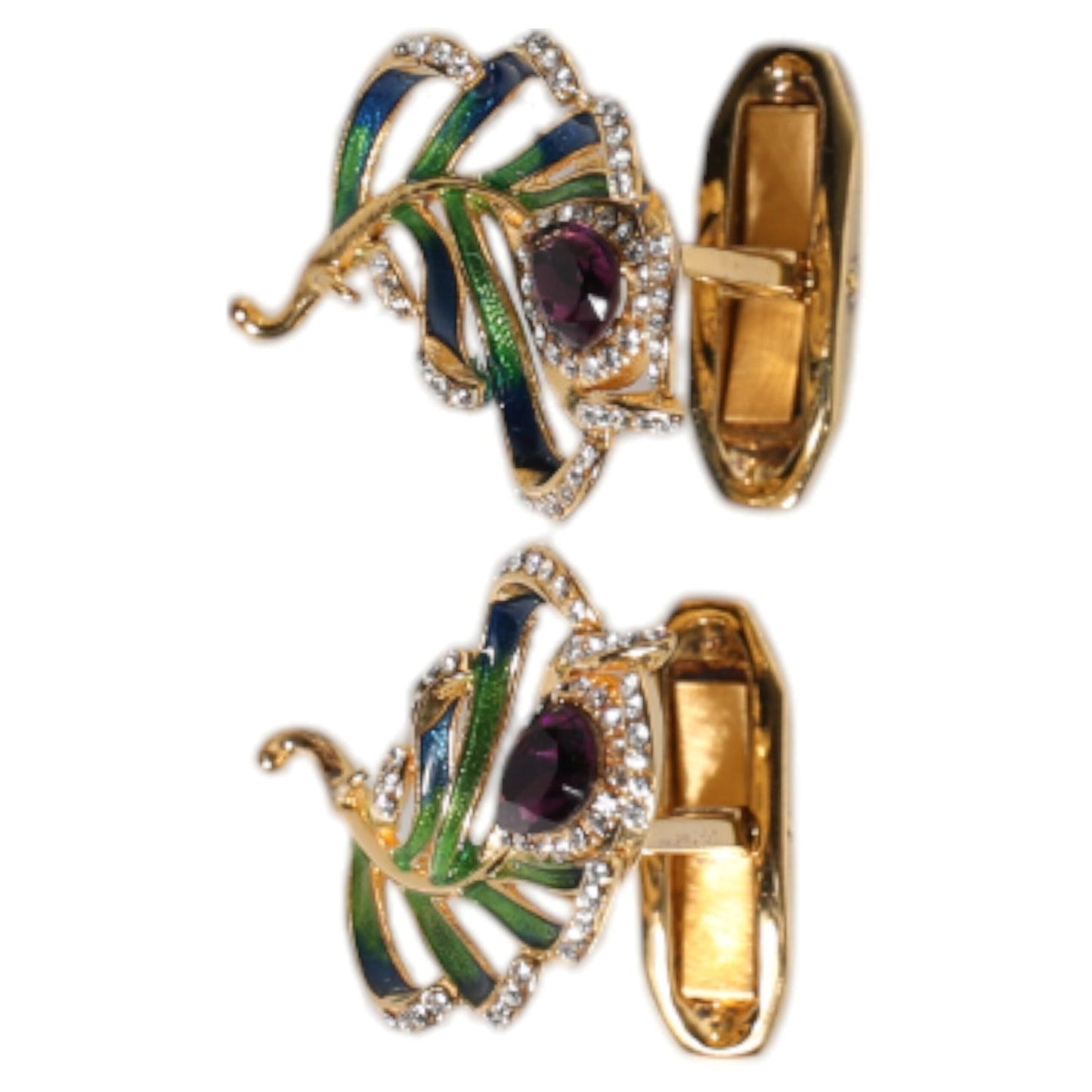 Dolce & Gabbana Multicolor Peacock Feathers 925 Sterling Silver Cufflink SMY10679