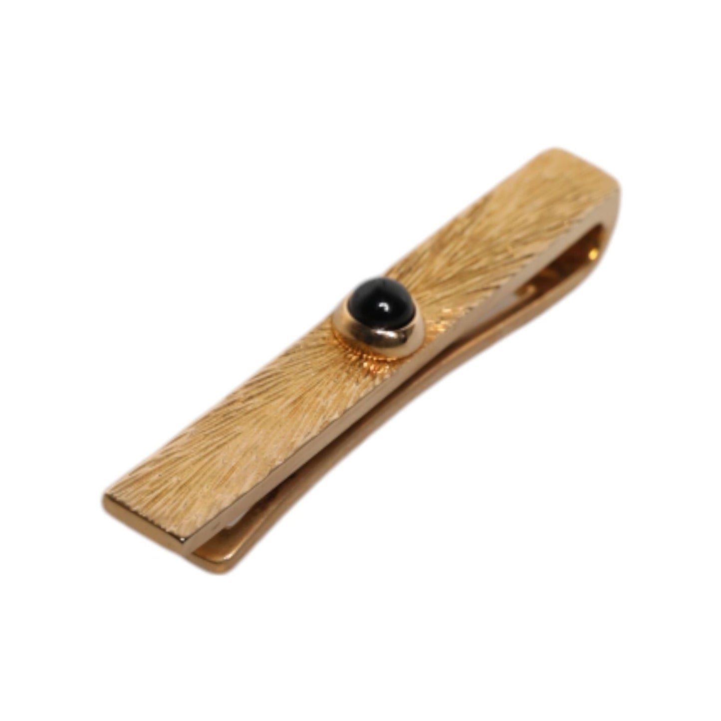 Dolce & Gabbana Black Sapphire Gold Tone Brass Tie Clip Bar SMY10633