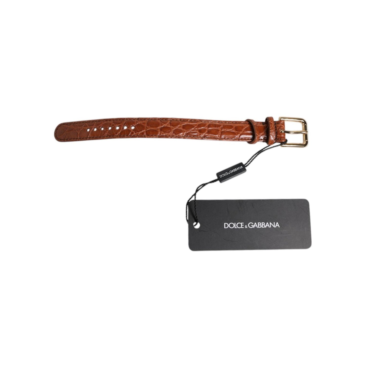 Dolce & Gabbana Brown Textured Leather Gold Metal Buckle Armband SMY10693#