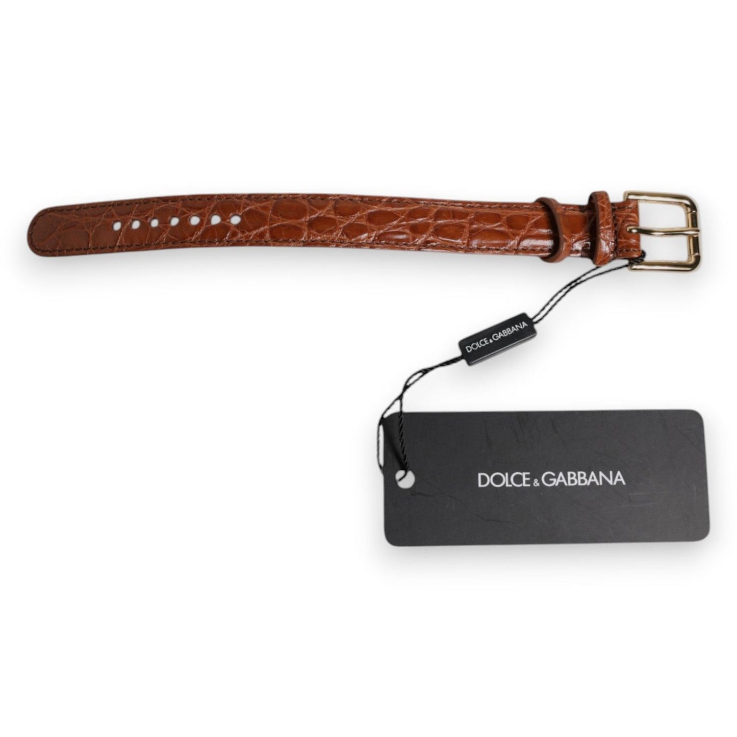 Dolce & Gabbana Brown Textured Leather Gold Metal Buckle Armband SMY10693#