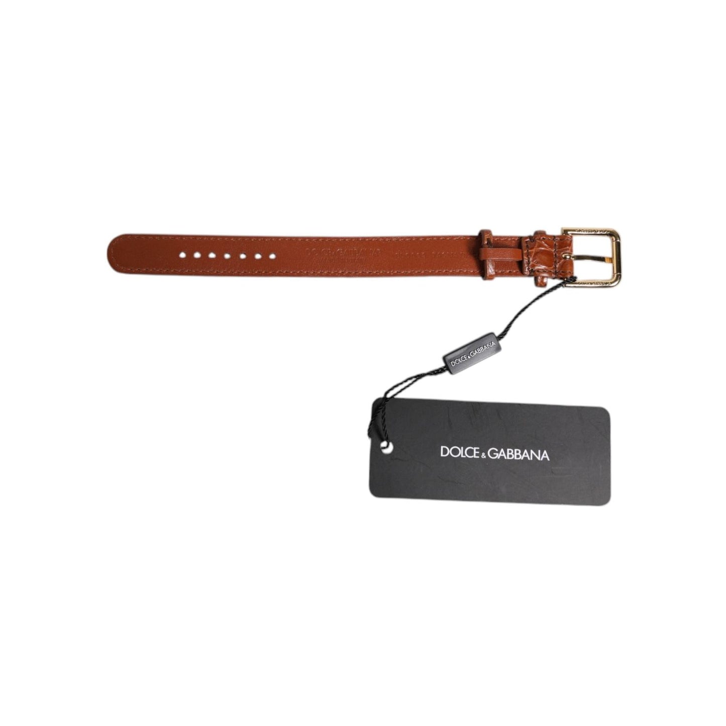 Dolce & Gabbana Brown Textured Leather Gold Metal Buckle Armband SMY10693#