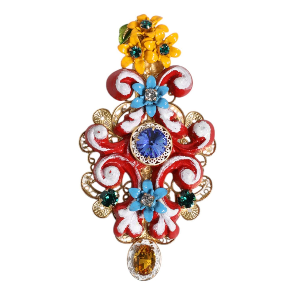 Dolce & Gabbana Multicolor Spring CARRETTO Gold Brass Crystal Hair Clip SMY10662