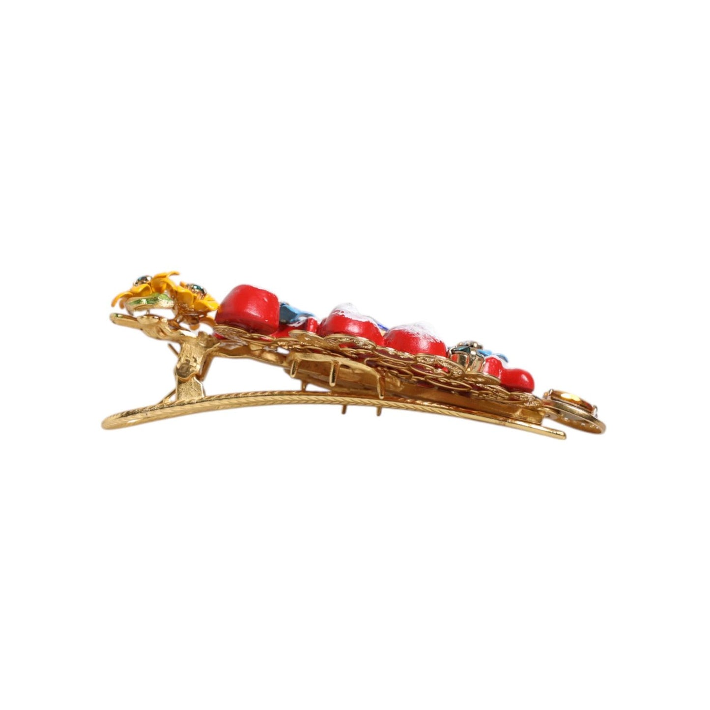 Dolce & Gabbana Multicolor Spring CARRETTO Gold Brass Crystal Hair Clip SMY10662