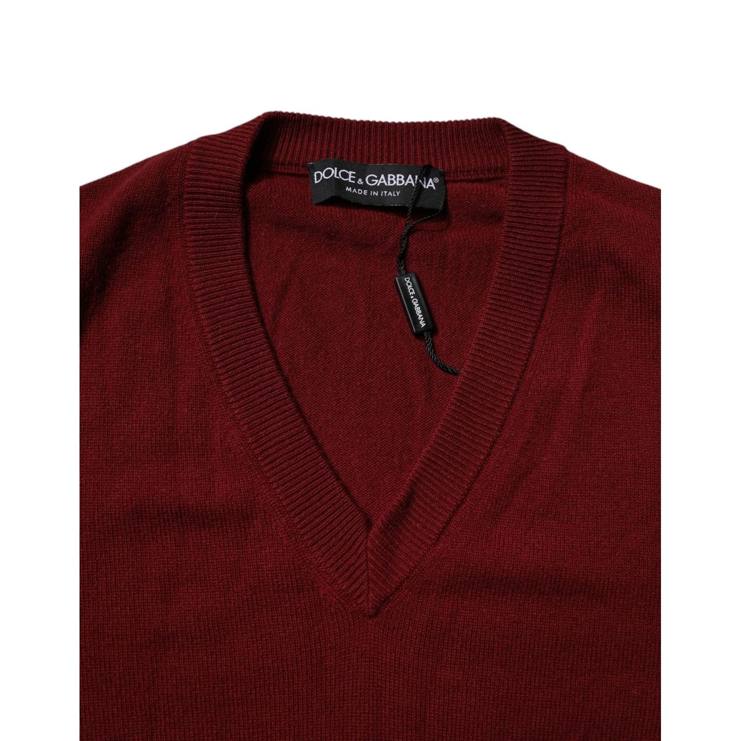 Dolce & Gabbana Maroon Cashmere V-neck Men Pullover Sweater Dolce & Gabbana