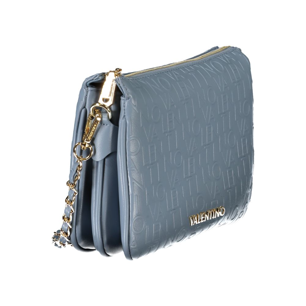 Mario Valentino Light Blue Polyethylene Women Handbag with removable straps and multiple compartments, side view.