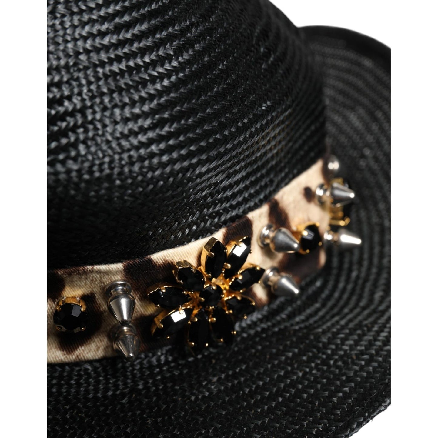 Dolce & Gabbana Black Straw Crystal Embellished Wide Brim Hat Dolce & Gabbana