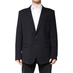 Dolce & Gabbana Dark Blue Wool Single Breasted Coat Blazer JKT41397-56