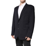 Dolce & Gabbana Dark Blue Wool Single Breasted Coat Blazer JKT41397-56