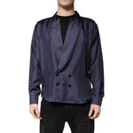 Dolce & Gabbana Dark Blue Silk Double Breasted Shirt TSH90177-43