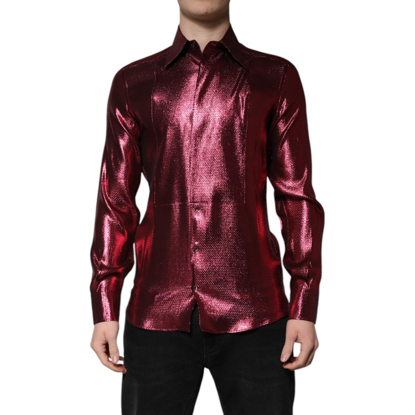 Dolce & Gabbana Metallic Red Cotton GOLD Dress Formal Shirt TSH86348-38