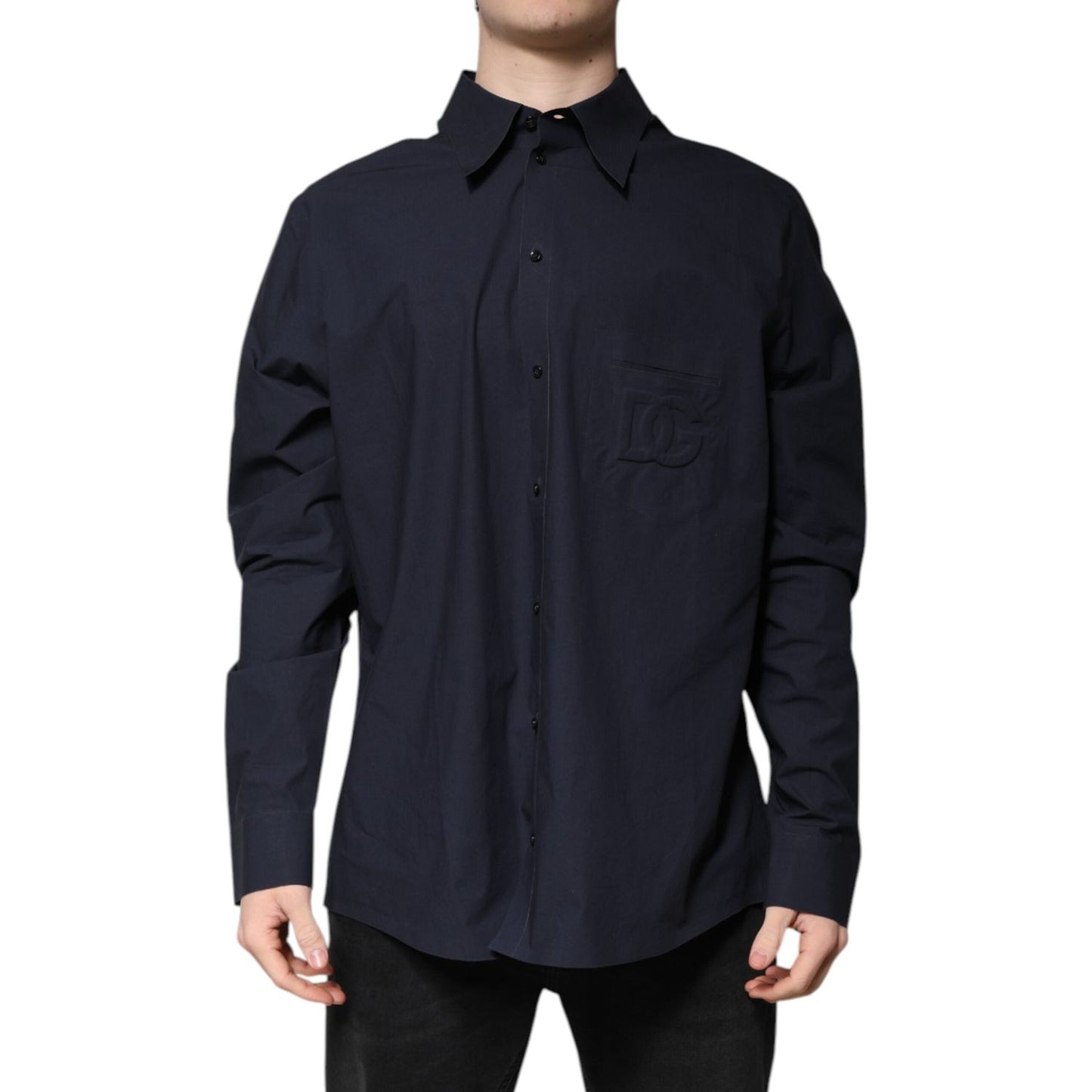Dolce & Gabbana Dark Blue Cotton Long Sleeve Shirt TSH90248-45