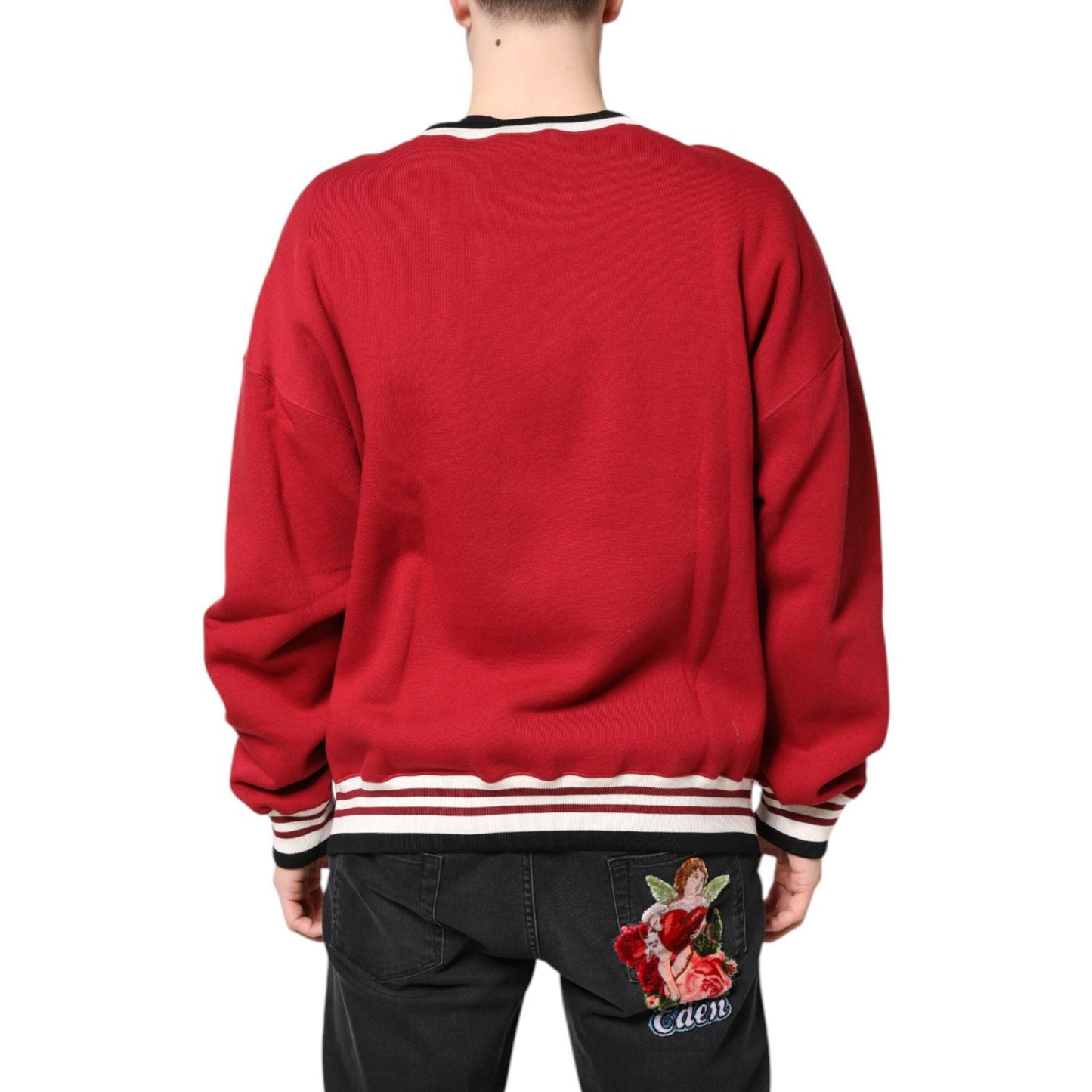 Dolce & Gabbana Red Sequin Knit Pullover Sweatshirt Sweater TSH90305-50