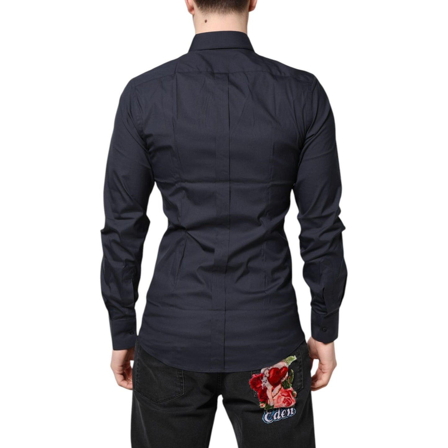 Dolce & Gabbana Dark Blue GOLD Cotton Dress Formal Shirt TSH87813-37