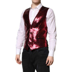 Dolce & Gabbana Red Sequined Dress Formal Men Waistcoat Vest TSH90469-50
