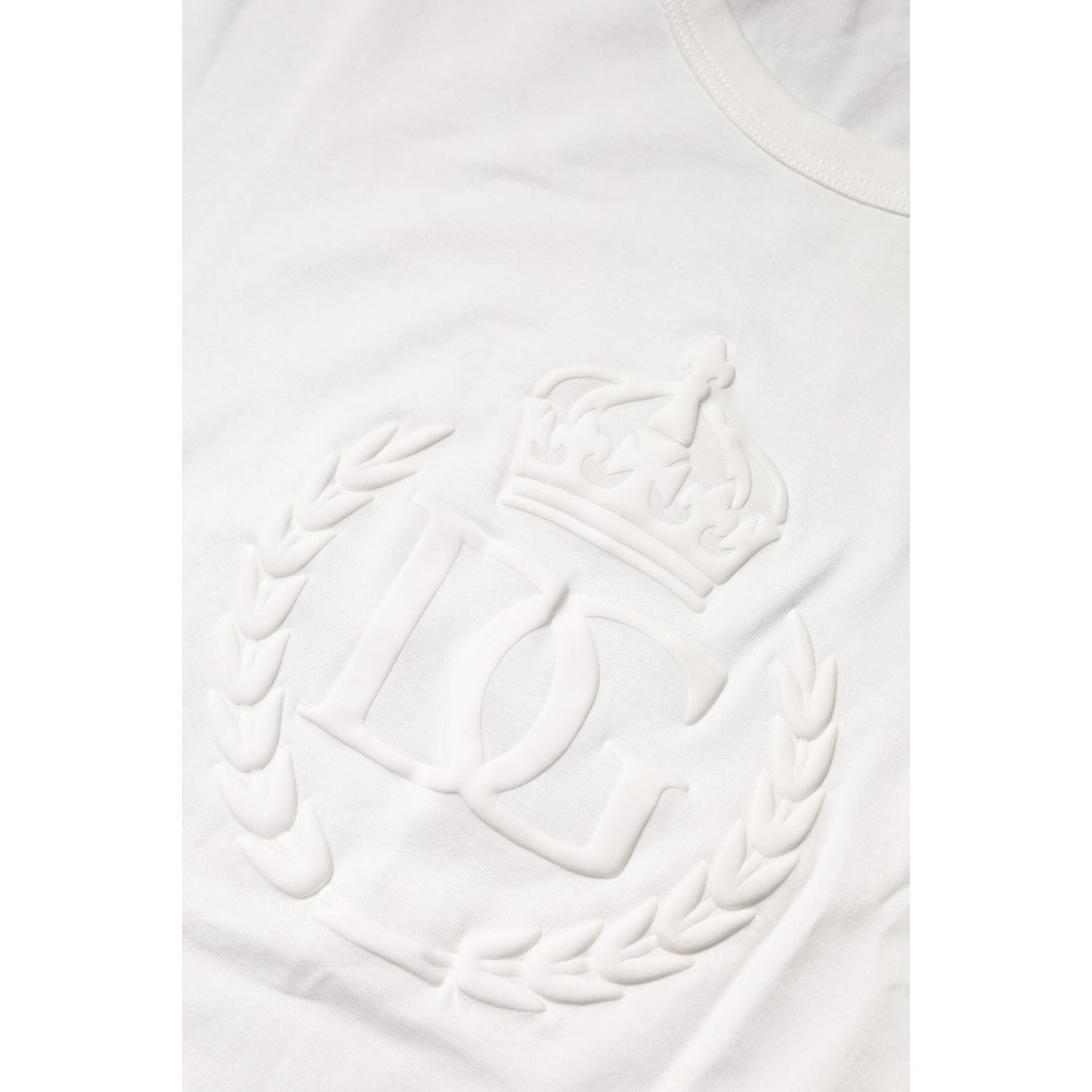 Dolce & Gabbana White Cotton DG Crown Embossed T-shirt Dolce & Gabbana