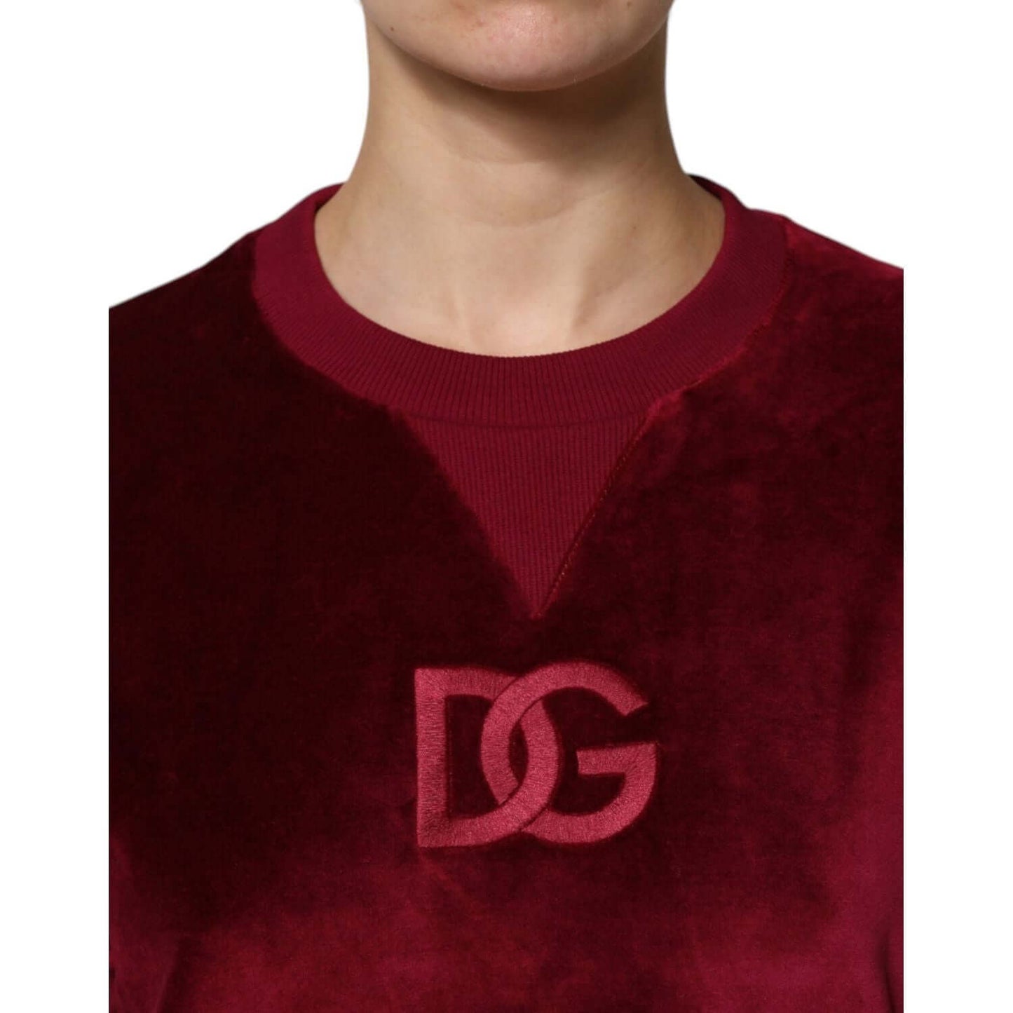 Dolce & Gabbana Red Cotton Velvet Crew Neck Pullover Sweater TSH90490-36