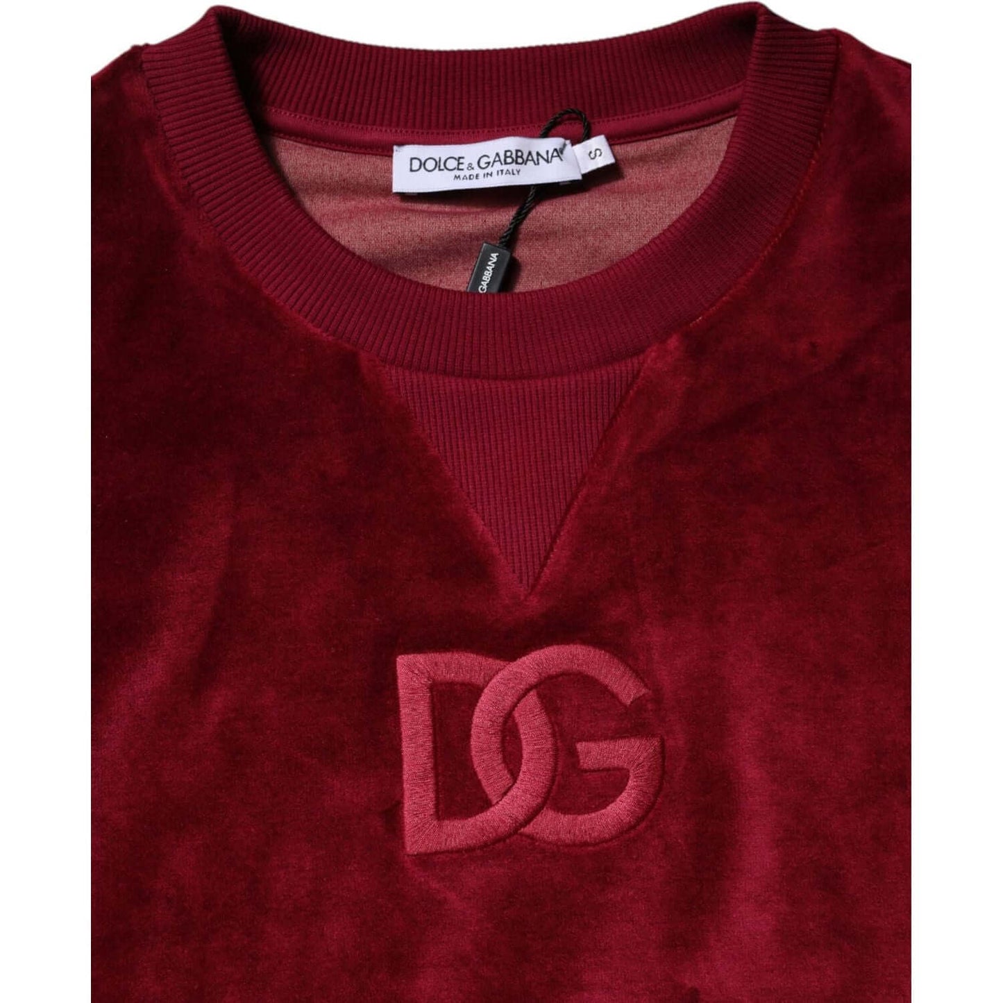 Dolce & Gabbana Red Cotton Velvet Crew Neck Pullover Sweater TSH90490-36