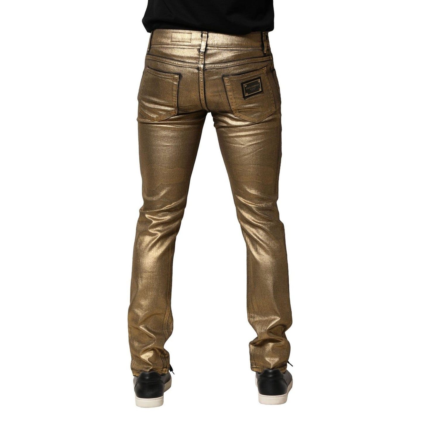 Dolce & Gabbana Gold Tattered Cotton Stretch Slim Denim Jeans PAN76482-48