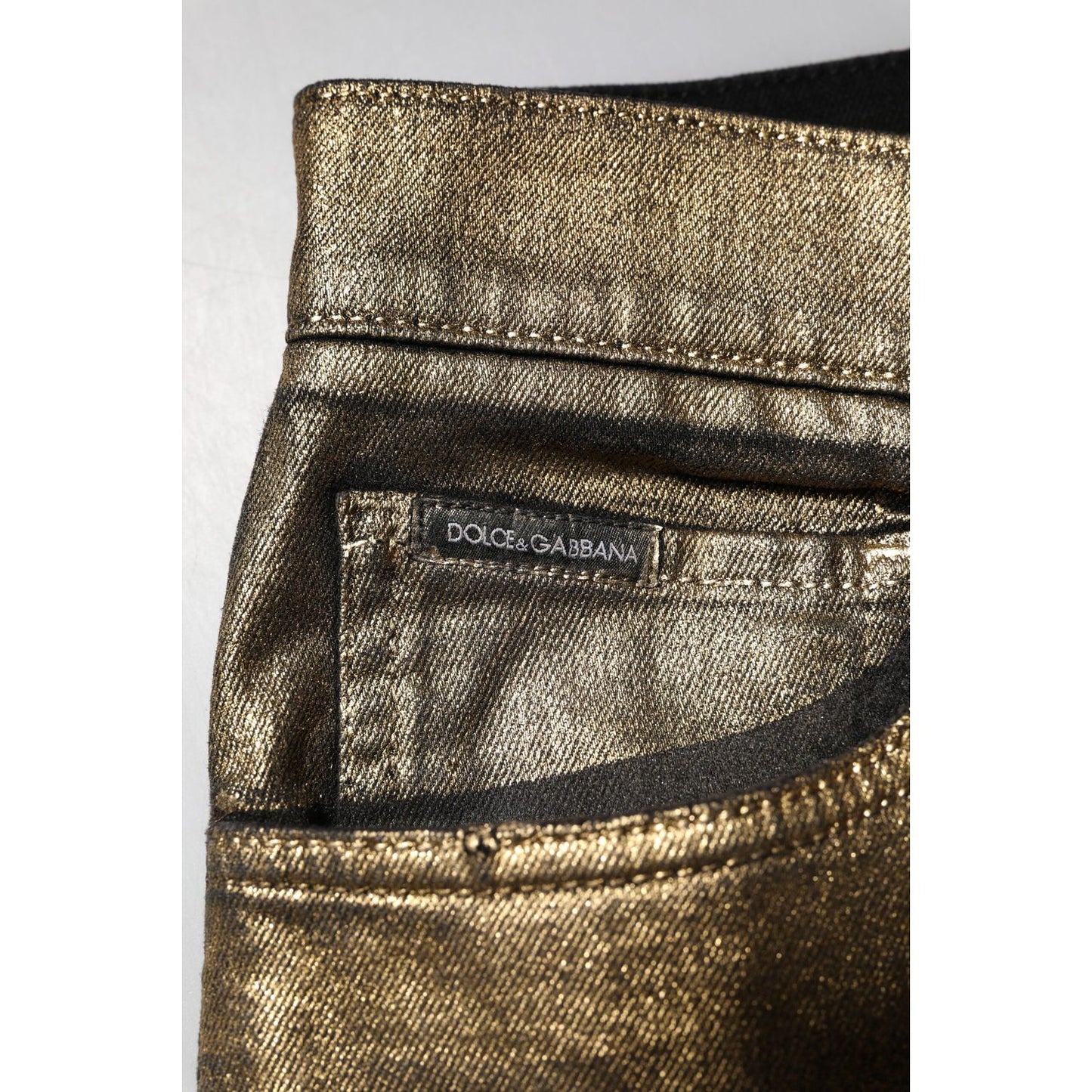 Dolce & Gabbana Gold Tattered Cotton Stretch Slim Denim Jeans PAN76482-48