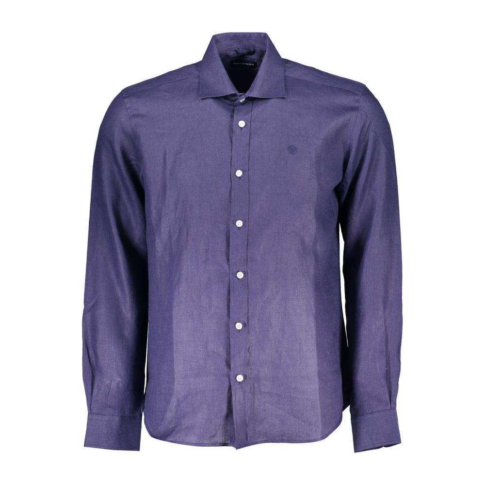 North Sails Blue Linen Men Shirt NO-36969-M