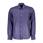 North Sails Blue Linen Men Shirt NO-36969-M