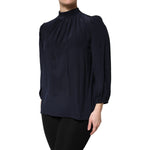 Dolce & Gabbana Blue Silk Mock Neck Long Sleeves Blouse Top TSH906731-40
