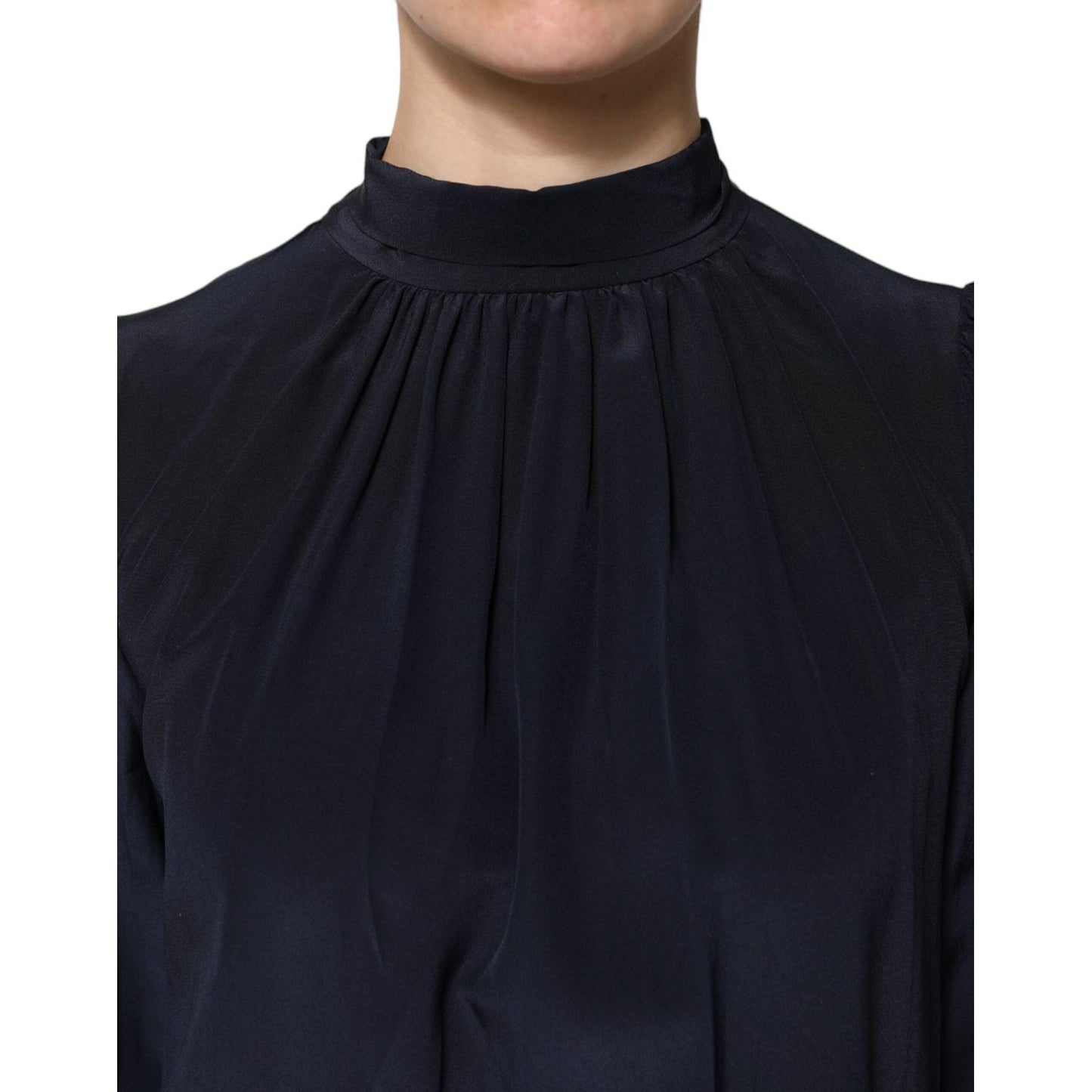 Dolce & Gabbana Blue Silk Mock Neck Long Sleeves Blouse Top TSH906731-40